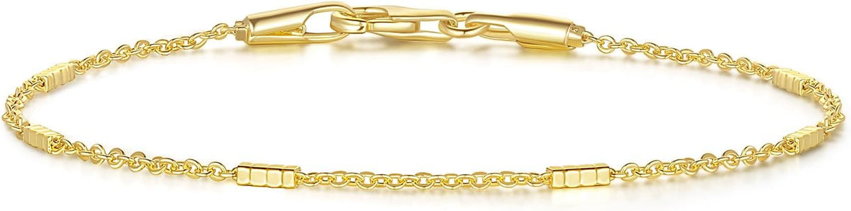 14K Gold Bracelets for Women Small Square Pillar Mens Chain Bracelet