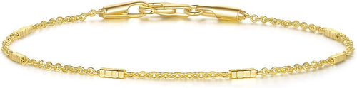 14K Gold Bracelets for Women Small Square Pillar Mens Chain Bracelet