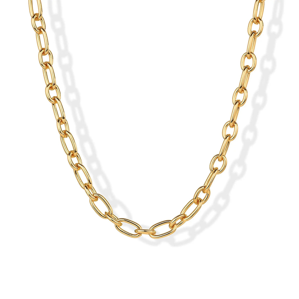 PAVOI 14K Gold Plated Chunky Chain Choker Necklaces for Women - Gold Statement Graduated Link Chain Necklace - Bold Oval Link Barbell Links Paperclip Chains