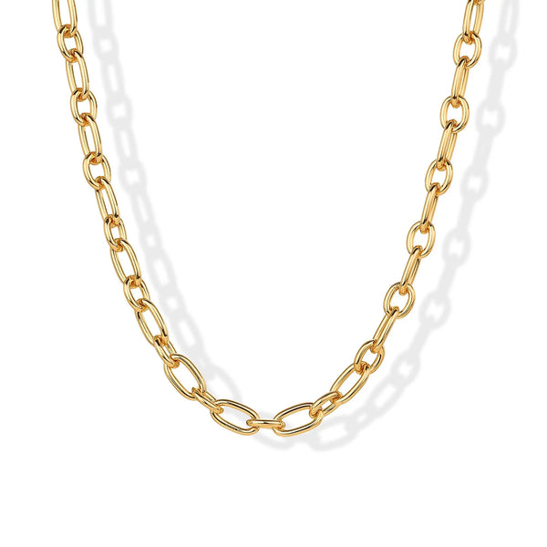 PAVOI 14K Gold Plated Chunky Chain Choker Necklaces for Women - Gold Statement Graduated Link Chain Necklace - Bold Oval Link Barbell Links Paperclip Chains