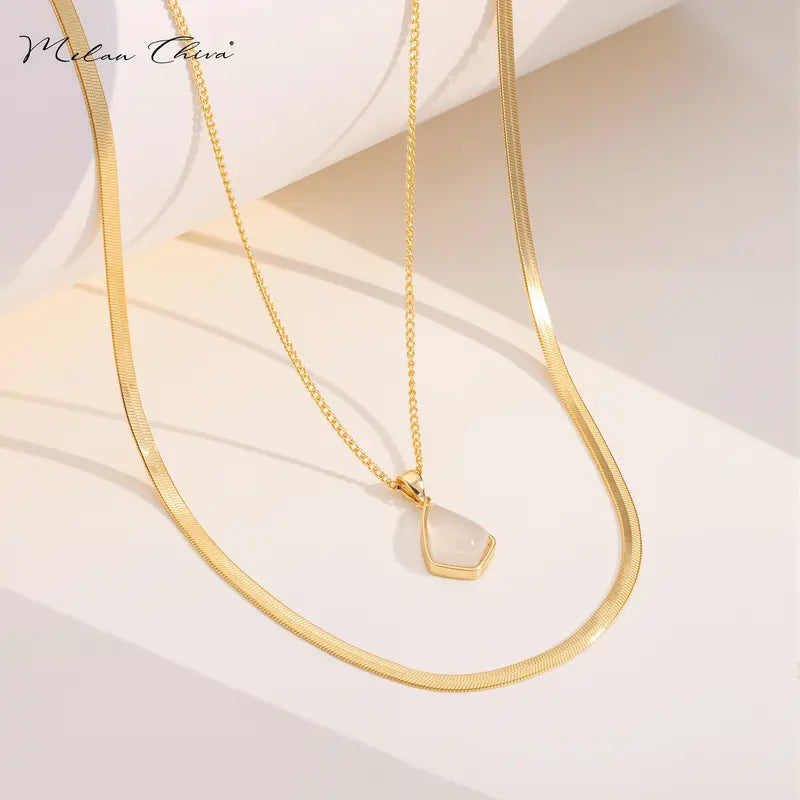 Milan Chiva Women'S 14K Gold Necklace - Dainty Cubic Zirconia Fashion Pendant Chain Jewelry for Wedding, Girl, Birthday, Adults