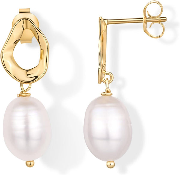 14K Gold Plated Pearl Earrings for Women, Statement Bridal Earrings