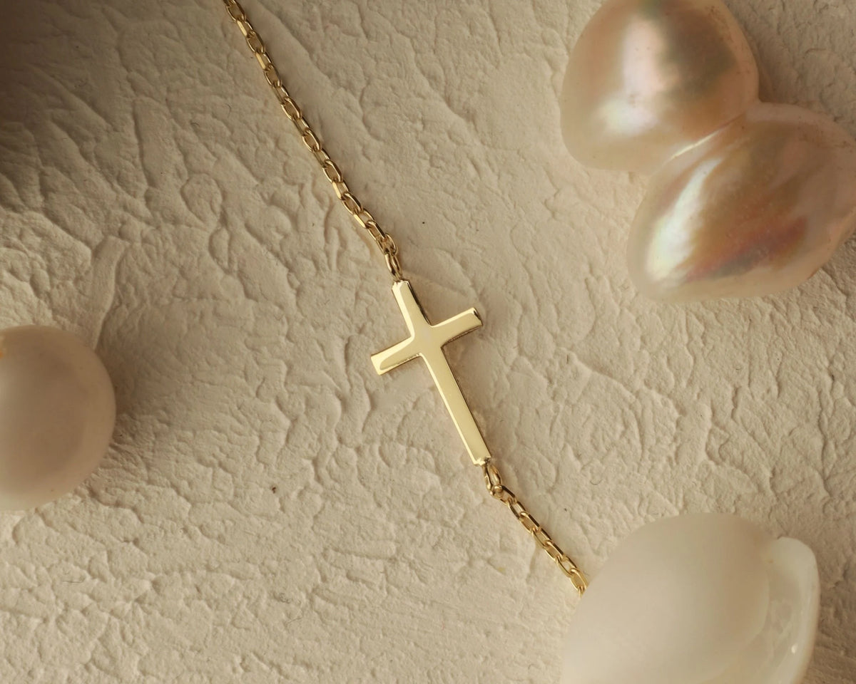 14K Gold Cross Bracelet - Dainty Cross Jewelry - Religious Bracelet - Cross Bracelet Women, Christian Gifts for Women - Communion Gift
