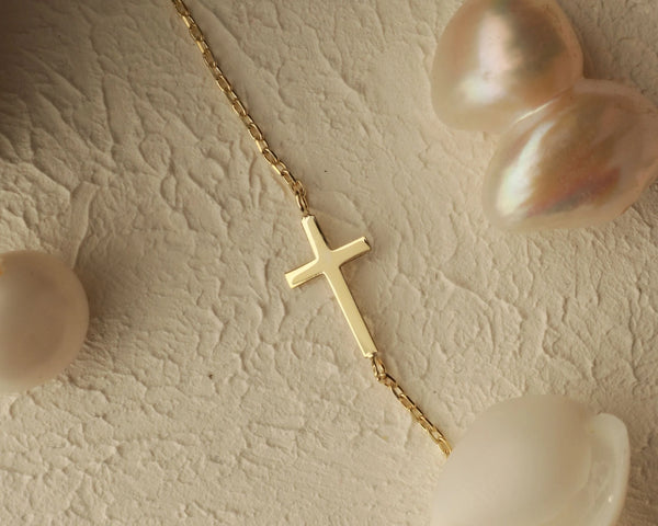 14K Gold Cross Bracelet - Dainty Cross Jewelry - Religious Bracelet - Cross Bracelet Women, Christian Gifts for Women - Communion Gift