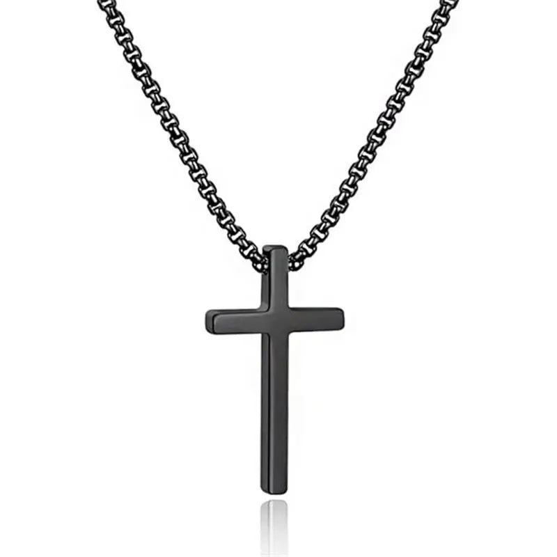 Men'S Stainless Steel Plain Cross Pendant Necklace in Black/Silver/Gold, Box Chain 18 Inches