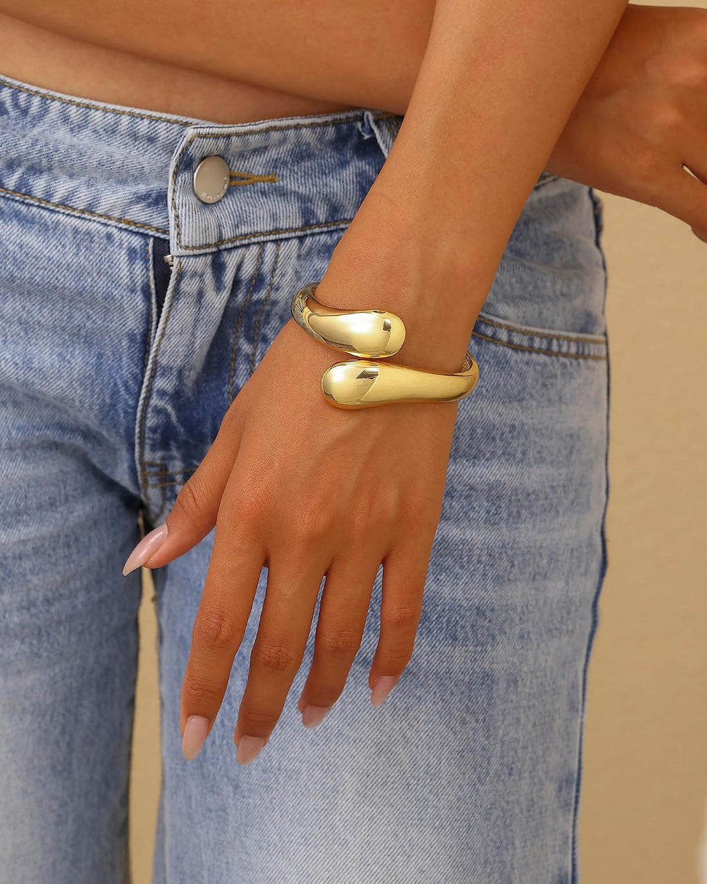 Bangle Bracelets for Women | 14K Gold Plated Trendy Wide Bracelets