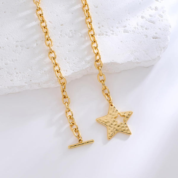 Gold Hammered Star Chunky Necklaces for Women Vintage Jewelry