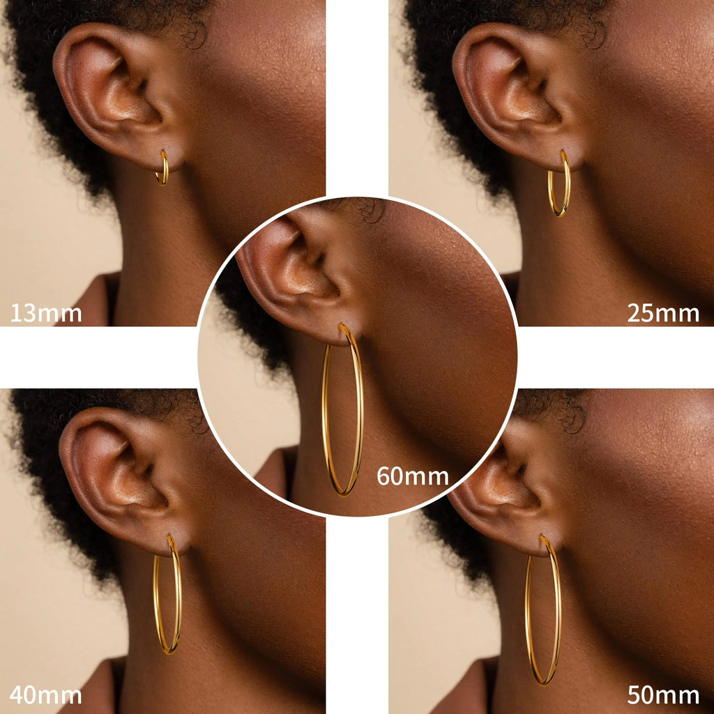 Thick Gold Plated Chunky Small Hollow Tube Hoops Earrings for Women Hypoallergenic Lightweight Jewelry Birthday Gift for Women 13/15/20/25/30/40Mm