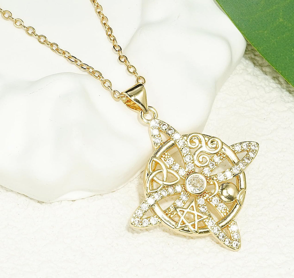 Pendant Necklace for Women Celtic Knot Necklaces 18K Gold Plate Witches Knot Necklace