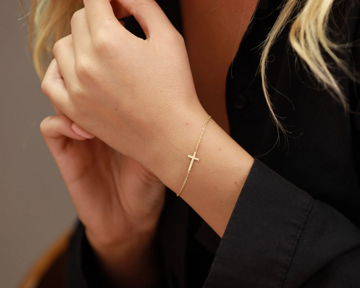 14K Gold Cross Bracelet - Dainty Cross Jewelry - Religious Bracelet - Cross Bracelet Women, Christian Gifts for Women - Communion Gift