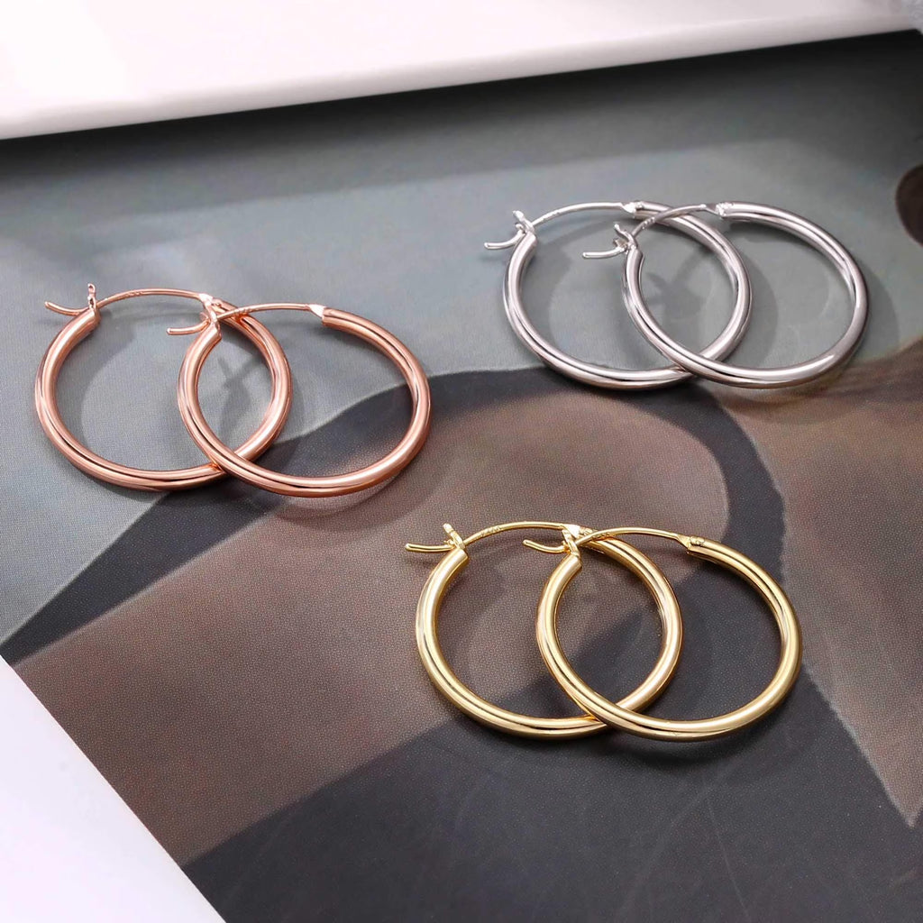 Thick Gold Plated Chunky Small Hollow Tube Hoops Earrings for Women Hypoallergenic Lightweight Jewelry Birthday Gift for Women 13/15/20/25/30/40Mm