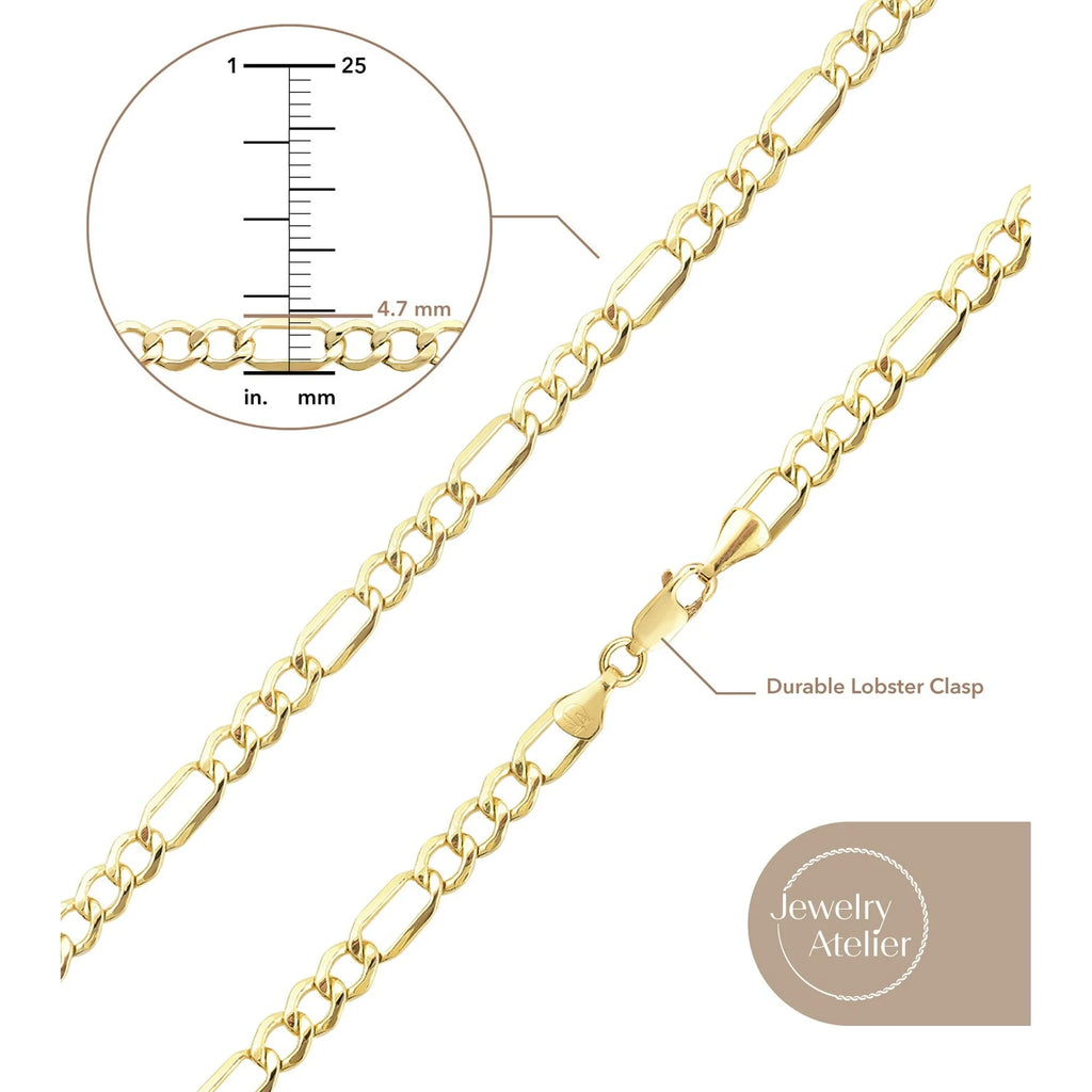 Gold Chain Necklace Collection - 14K Solid Yellow Gold Filled Figaro Chain Necklaces for Women and Men with Different Sizes (2.8Mm, 3.7Mm, 4.7Mm, 5.6Mm)