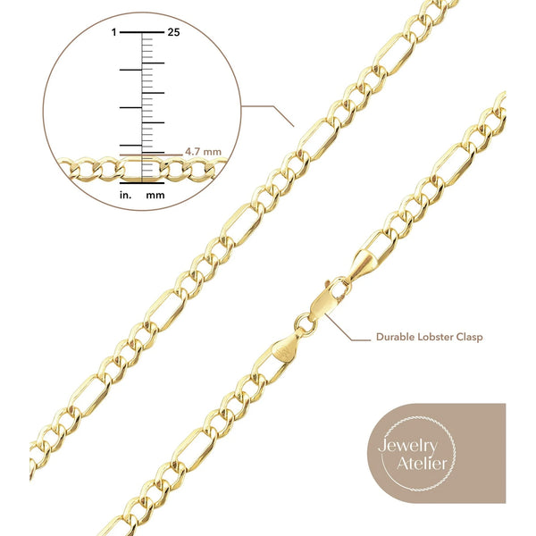 Gold Chain Necklace Collection - 14K Solid Yellow Gold Filled Figaro Chain Necklaces for Women and Men with Different Sizes (2.8Mm, 3.7Mm, 4.7Mm, 5.6Mm)