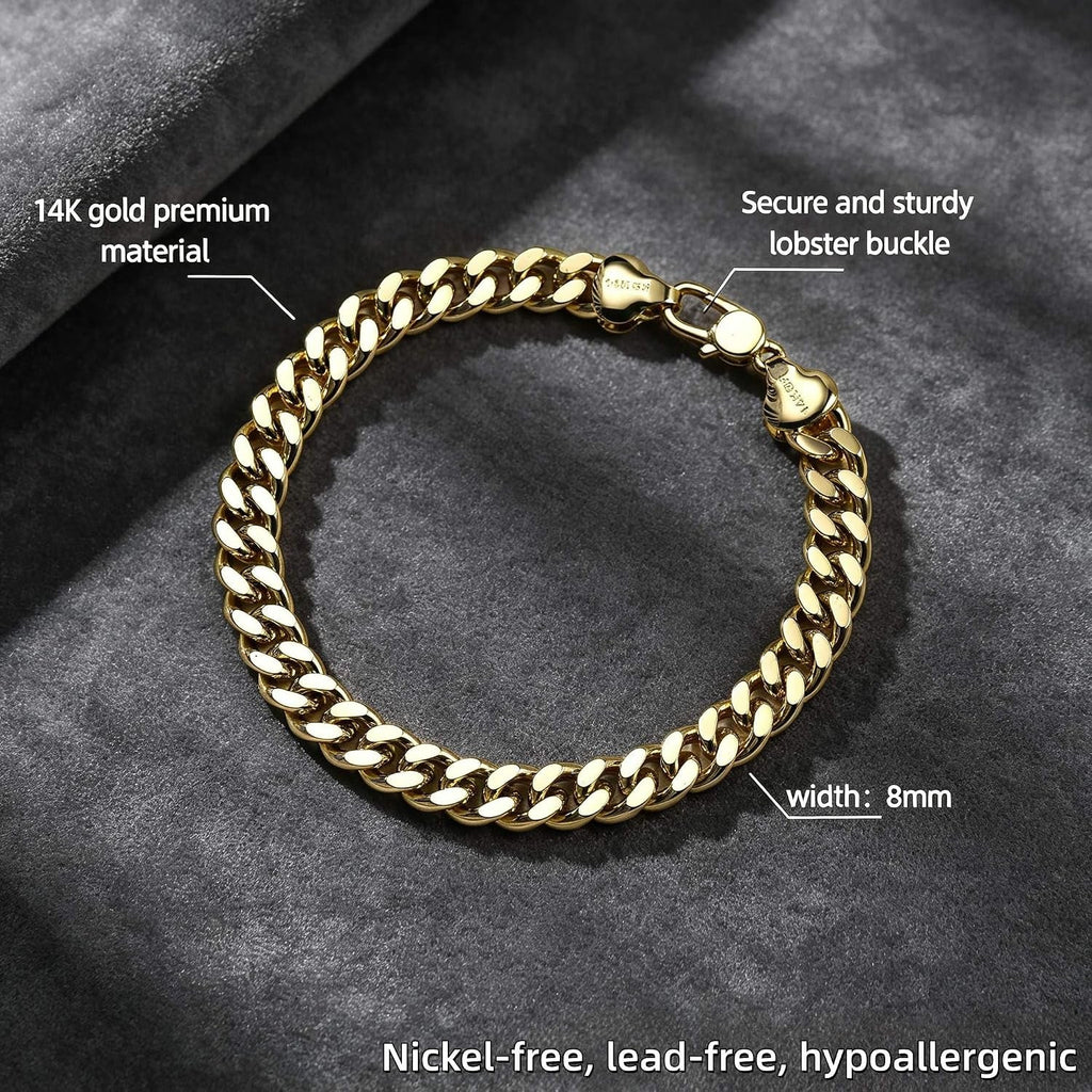 8Mm 14K Gold Cuban Chain Bracelet Miami for Men (7.5/8/8.5In) - KARMARKA