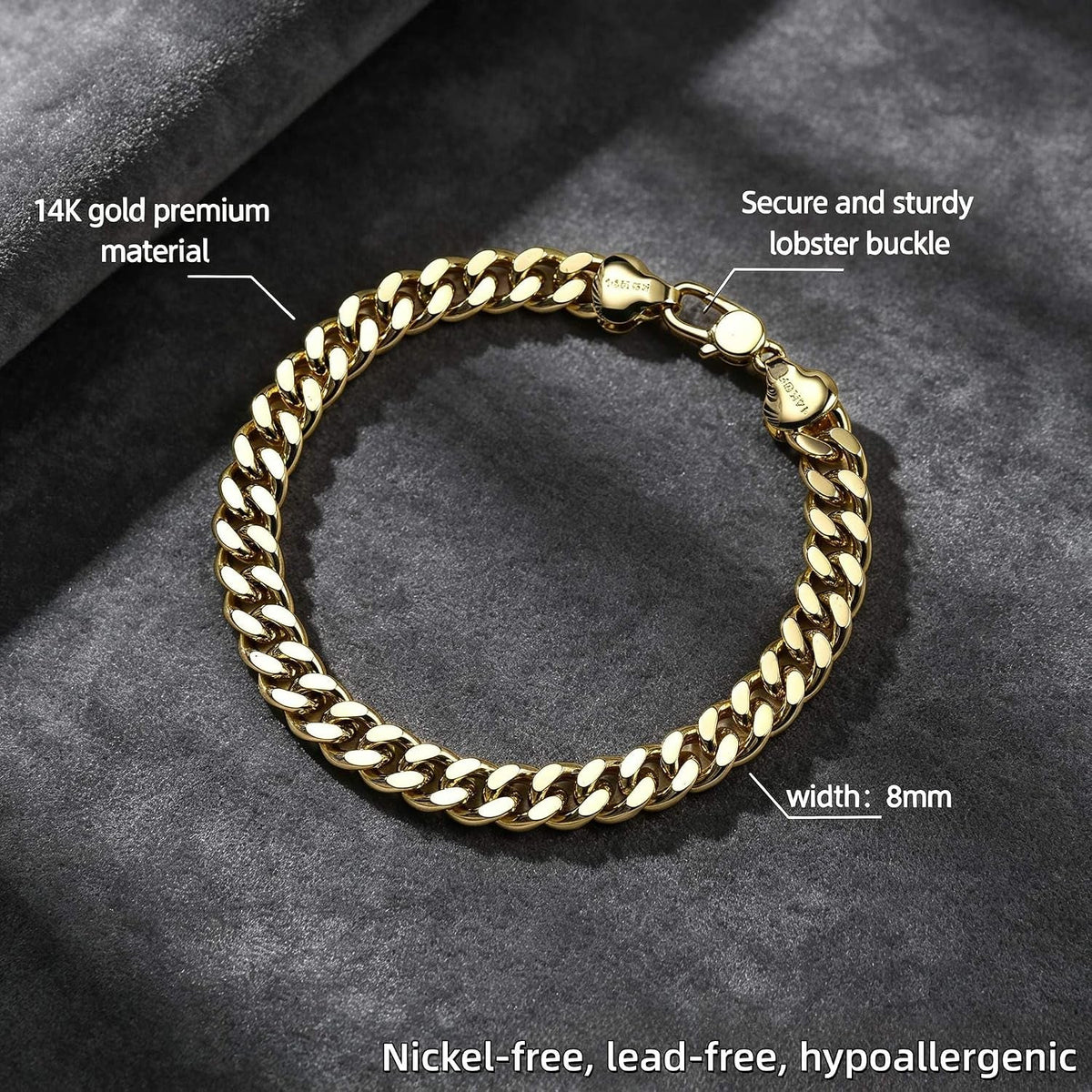 8Mm 14K Gold Cuban Chain Bracelet Miami for Men (7.5/8/8.5In) - KARMARKA