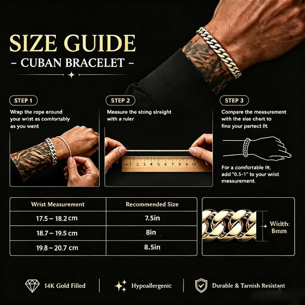 8Mm 14K Gold Cuban Chain Bracelet Miami for Men (7.5/8/8.5In) - KARMARKA