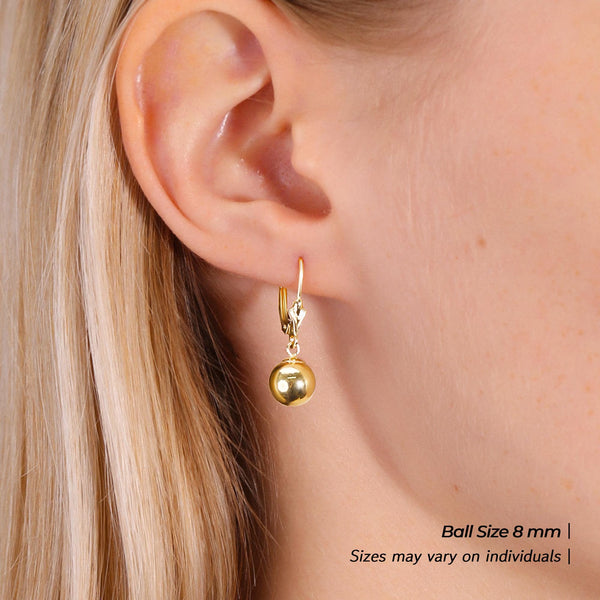 14K Gold Ball Drop Dangle Earrings with Lever-Backs, 14K Yellow Gold and 14K White Gold, Designed in New York City, by TILO Jewelry