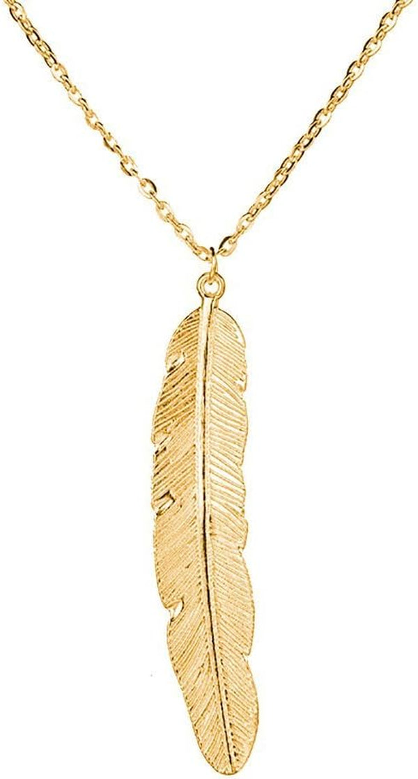 Vintage Simple Feather Pendant Necklaces Women Long Necklace Colar Jewelry Gifts