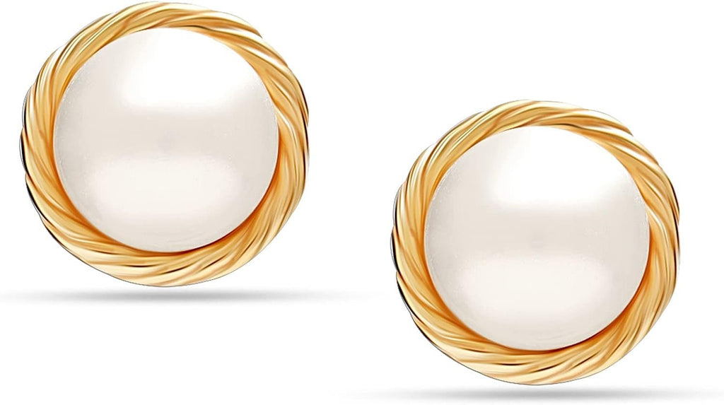 925 Sterling Silver Gold-Plated Freshwater Pearl Stud Earrings Women - KARMARKA