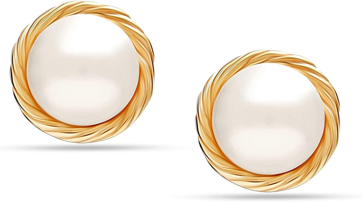 925 Sterling Silver Gold-Plated Freshwater Pearl Stud Earrings Women - KARMARKA