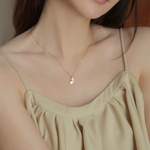 925 Sterling Silver Heart Shell Necklace – 18K Gold-Plated Chain for Women - KARMARKA