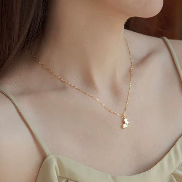 925 Sterling Silver Heart Shell Necklace – 18K Gold-Plated Chain for Women - KARMARKA