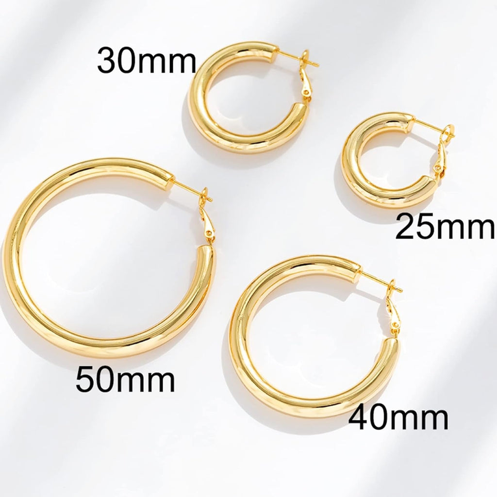 925 Sterling Silver Post Chunky Gold Hoop Earrings, 14K Gold Plated Earrings for Women Lightweight Hollow Tube 25Mm-70Mm - KARMARKA