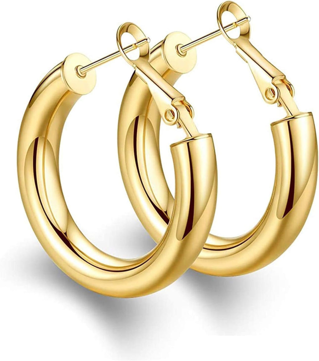 925 Sterling Silver Post Chunky Gold Hoop Earrings, 14K Gold Plated Earrings for Women Lightweight Hollow Tube 25Mm-70Mm - KARMARKA