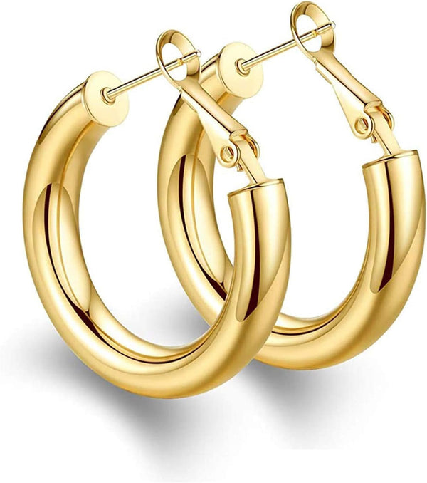 925 Sterling Silver Post Chunky Gold Hoop Earrings, 14K Gold Plated Earrings for Women Lightweight Hollow Tube 25Mm-70Mm - KARMARKA