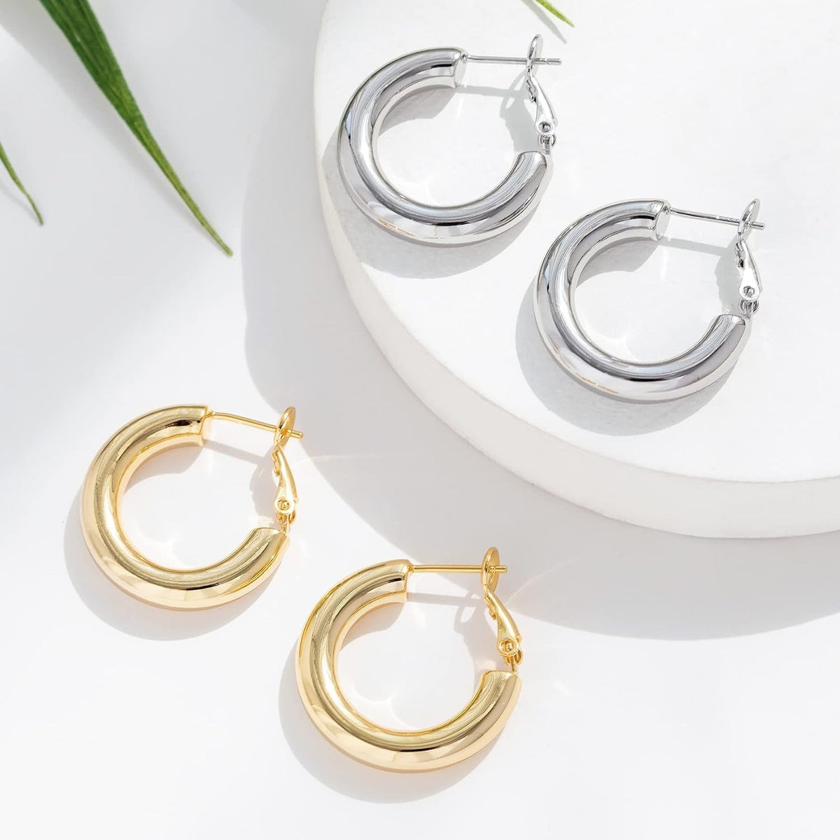 925 Sterling Silver Post Chunky Gold Hoop Earrings, 14K Gold Plated Earrings for Women Lightweight Hollow Tube 25Mm-70Mm - KARMARKA