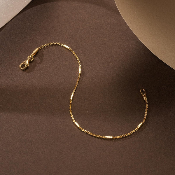 14K Gold Bracelets for Women Small Square Pillar Mens Chain Bracelet