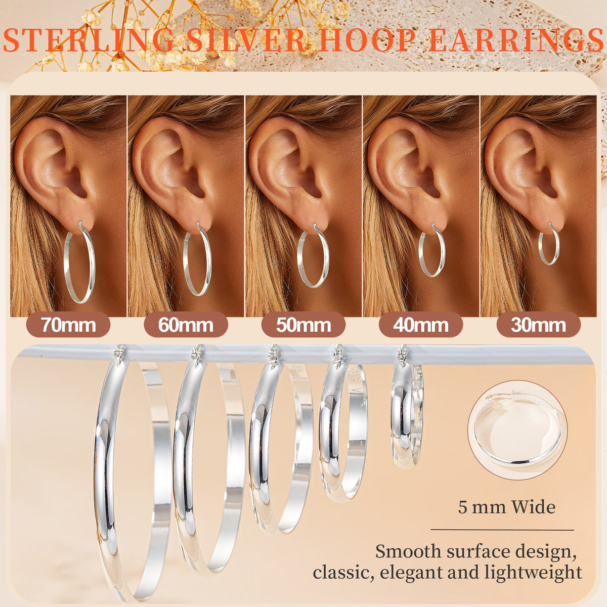 18K White Gold Plated Hoop Earrings for Women Big Chunky S925 Sterling Silver Post Hypoallergenic Earrings Birthday Graduation Jewelry Gifts Teen Her Mom Girlfriend Wife Adults Ideas 50Mm