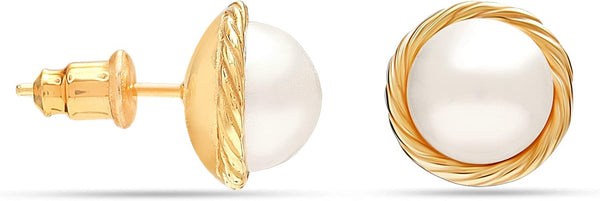 925 Sterling Silver Gold-Plated Freshwater Pearl Stud Earrings Women