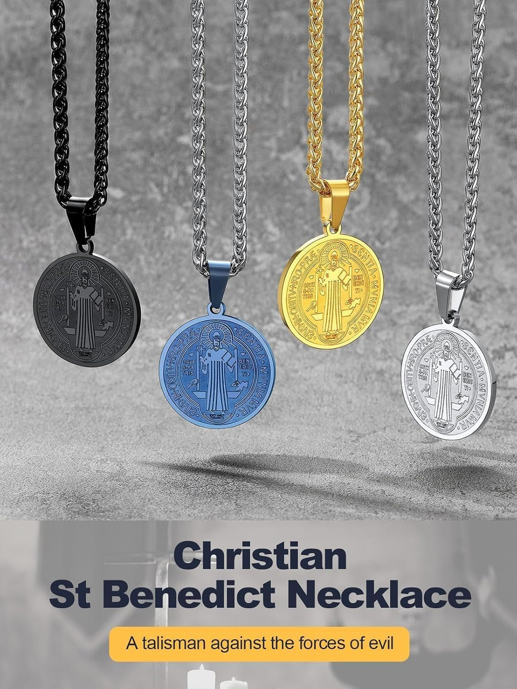 St Michael Pendant Necklace St Benedict Medals Necklace for Men, 22"-24"