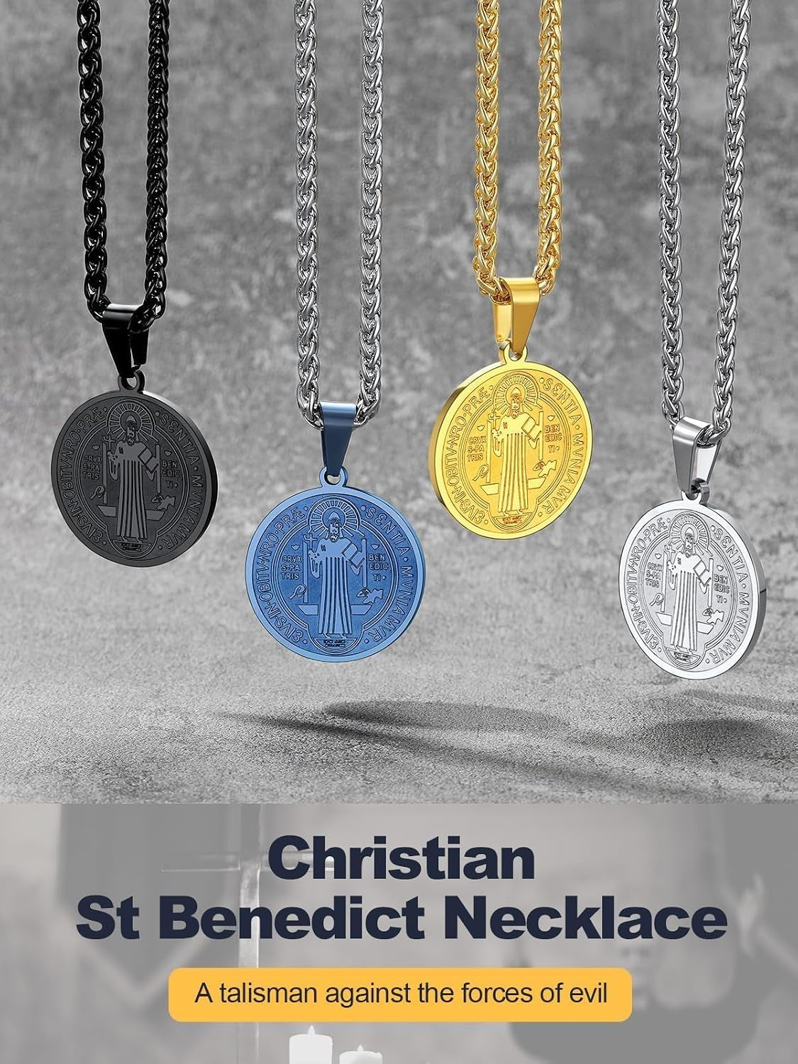 St Michael Pendant Necklace St Benedict Medals Necklace for Men, 22"-24"