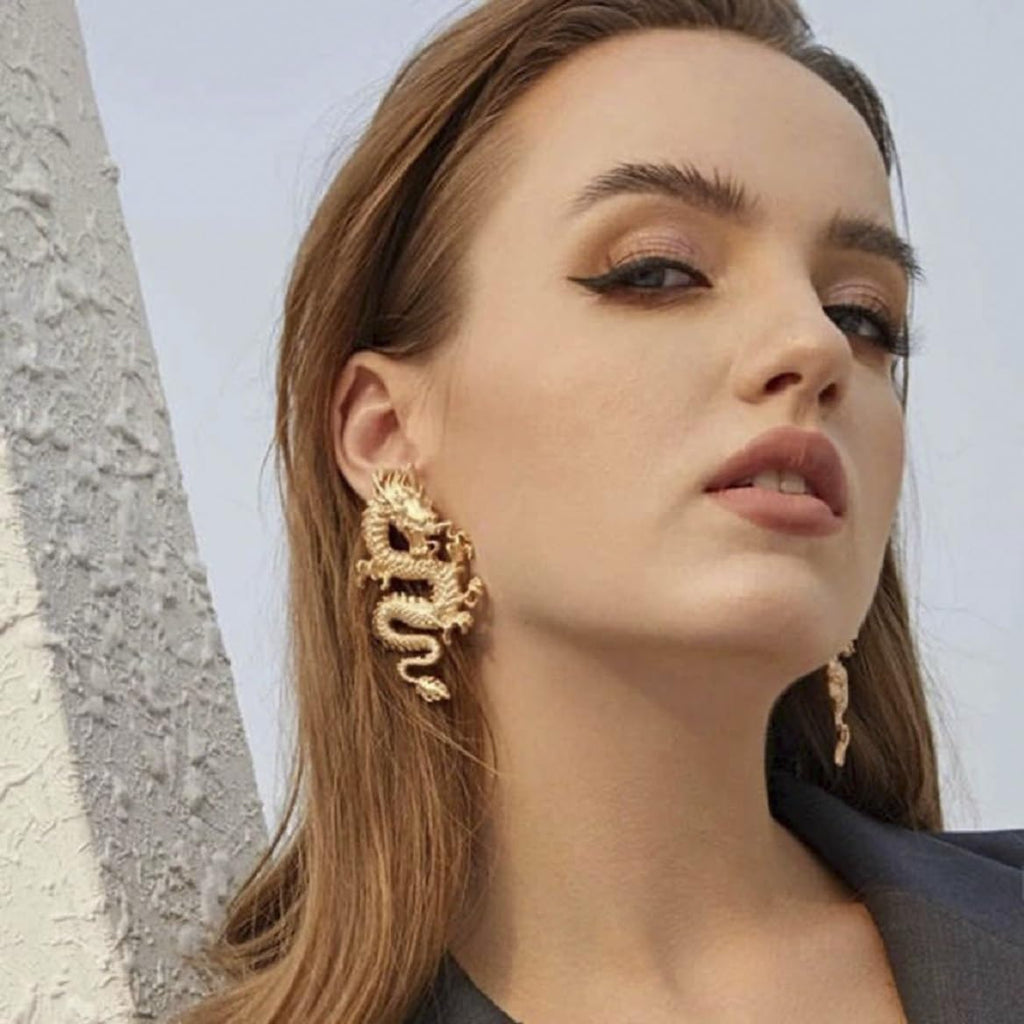 Punk Dragon Earrings, Ancient Chinese Dragon Dangle Earrings for Women, Bohemian Dragon Animal Vacation Earrings for Ladies, Vintage Dragon Statement Earrings Summer Boho Jewelry
