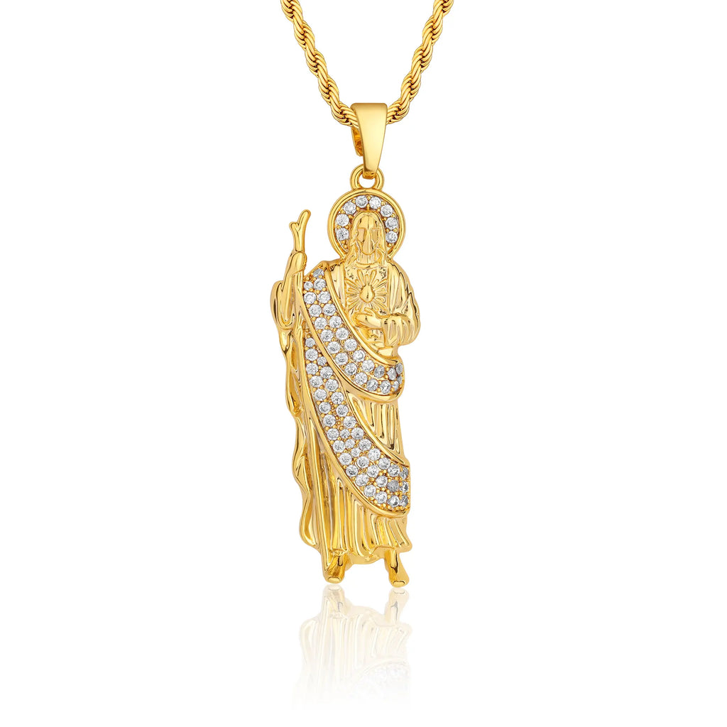 MYTYS San Judas Crystal Pendant Necklace, Gold Chain CZ Cubic Zircon Jewelry, Elegant Gift for Women