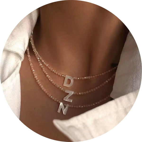 Pendant Necklaces for Women Initial Choker Necklace Beaded Shell Letter Bracelet Trendy Tiny A-Z Simple Jewelry