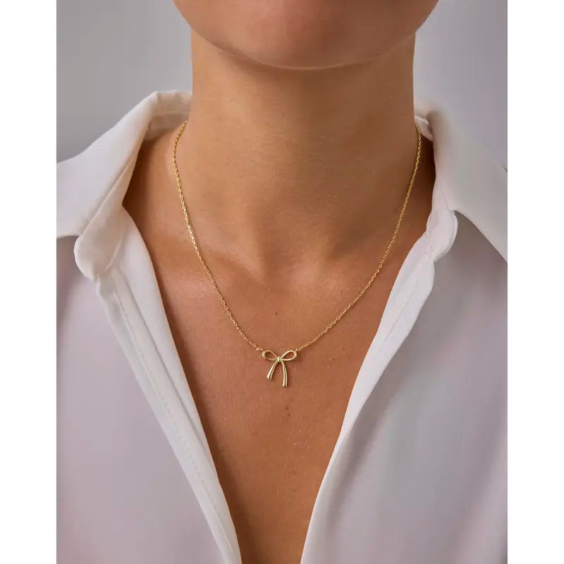 PAVOI 14K Gold Plated Bow Pendant Necklace for Women | Layering Chain Necklaces