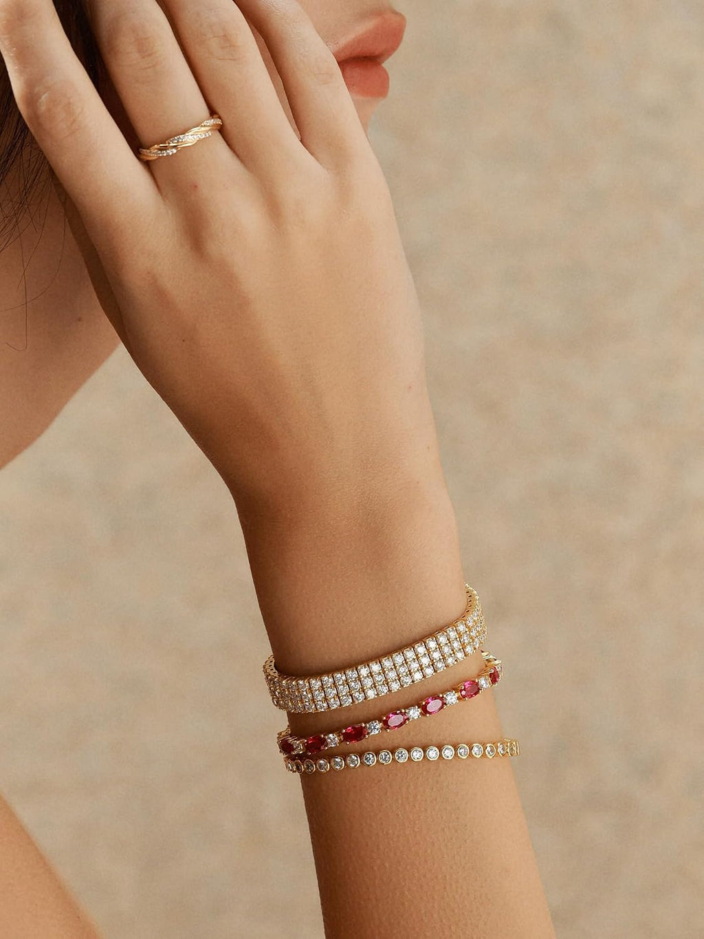 14K Gold Plated Silver Birthstone Tennis Bracelets for Women 7"