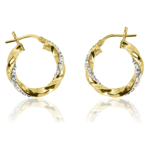 14K Gold Plated Crystal Twisted Hoop Earrings for Women – Elegant Round Statement Earrings