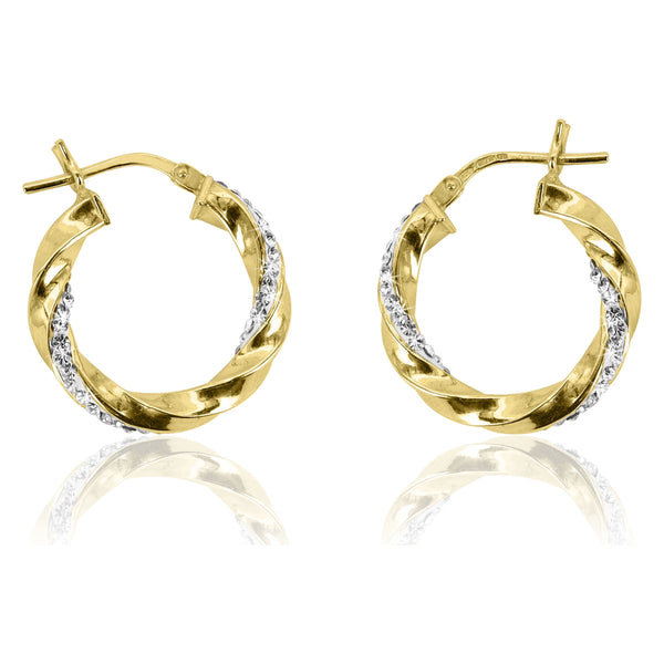 14K Gold Plated Crystal Twisted Hoop Earrings for Women – Elegant Round Statement Earrings