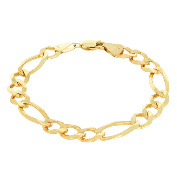 14K Real Yellow Gold Solid Figaro Link 8Mm Thick Chain Bracelet (7"-9") Italian Jewelry for Men