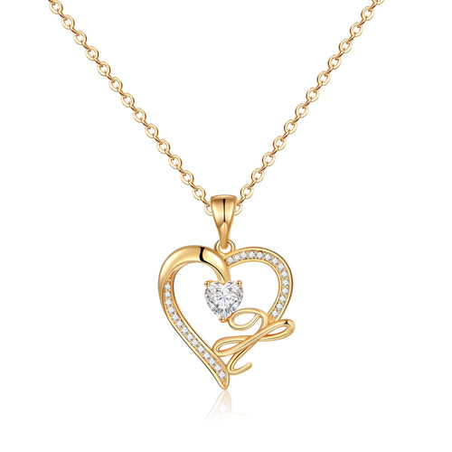 14K Gold Plated Initial Heart Necklace for Women | CZ Pendant