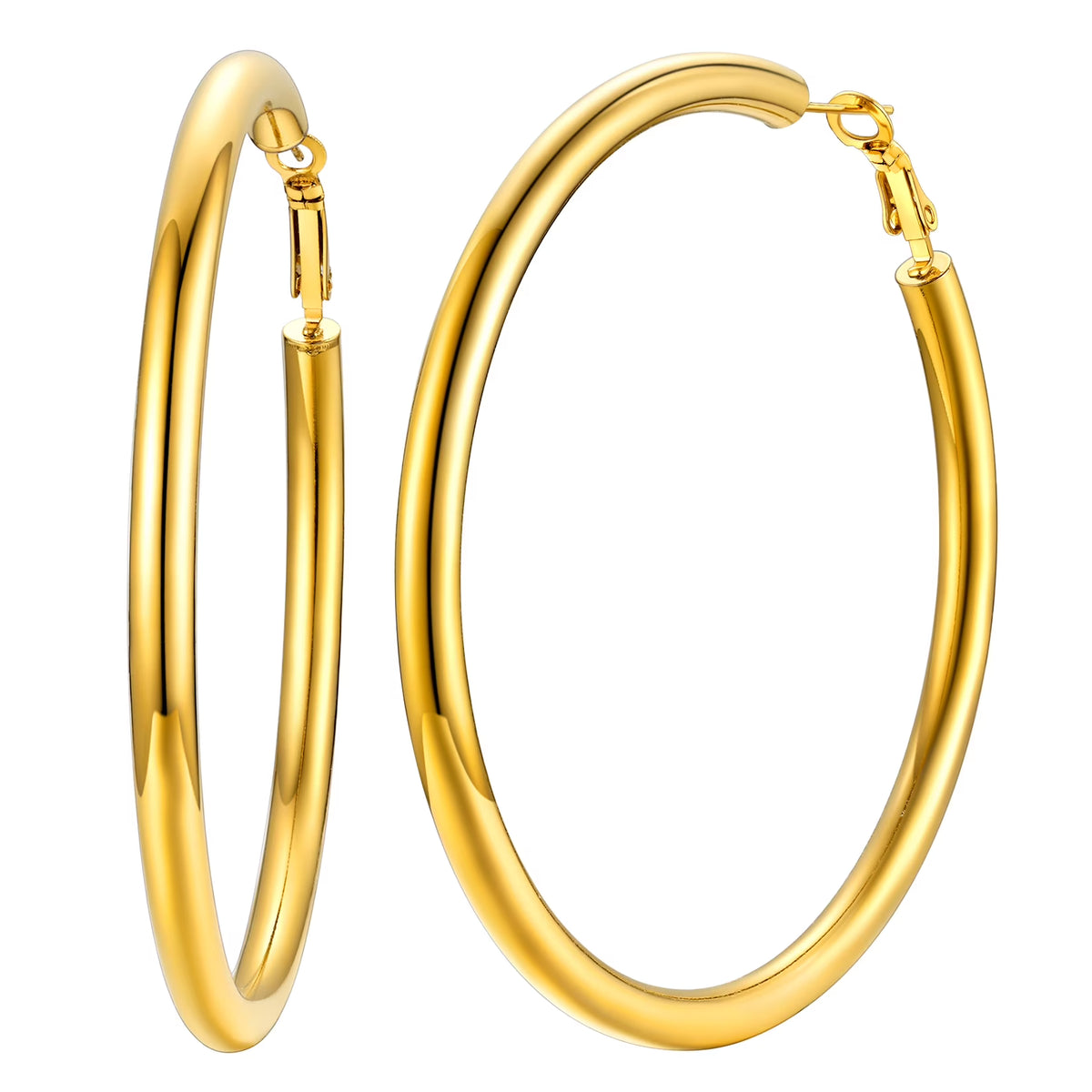 14K Gold Plated Chunky Hoop Earrings for Women – 80mm Stainless Steel Statement Hoops Main image
