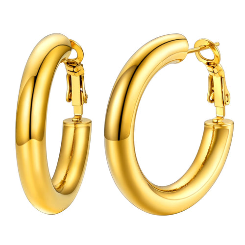 14K Gold Plated Chunky Hoop Earrings for Women – 30mm Stainless Steel Statement Hoops