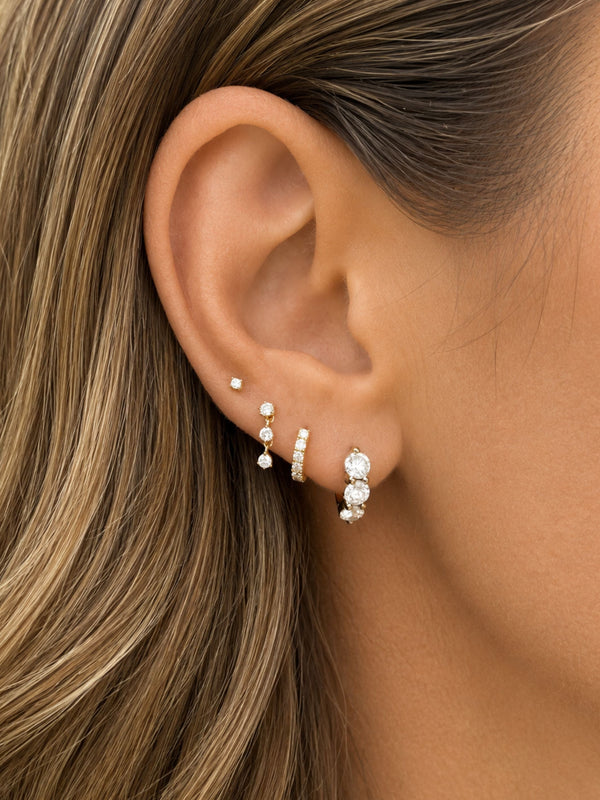 Triple Crown Diamond Huggie Earrings 14K