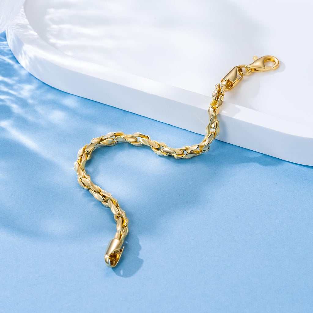 Gold Bracelets for Women 14K Gold Bracelet Dainty Bracelets for Womens Braided Chain Bracelet for Women Men 6.5/7/7.5/8/9In