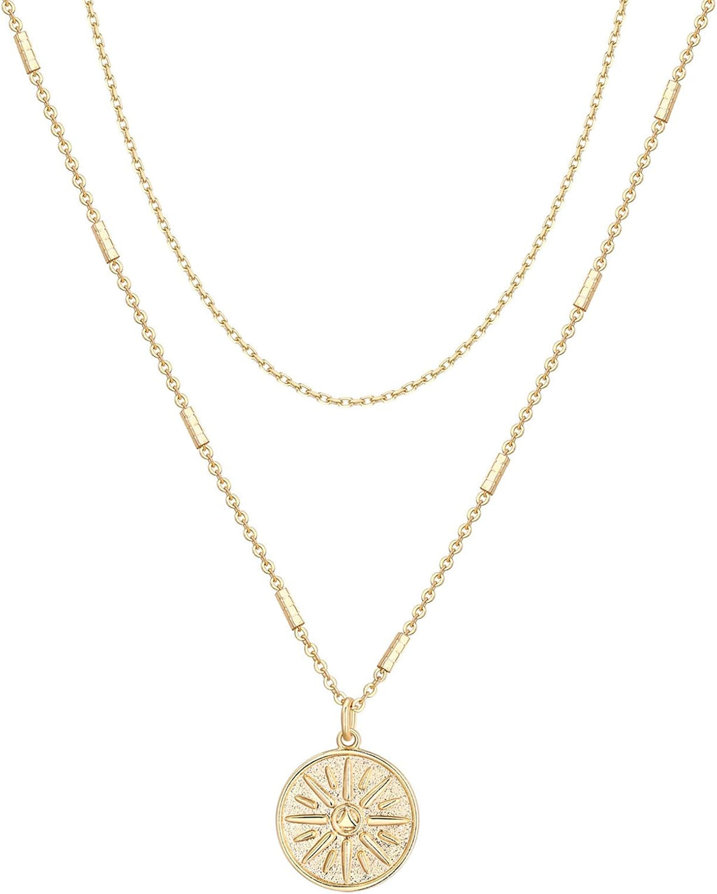 Gold Layered Necklaces for Women, 14K Plated Dainty Pendant Stack