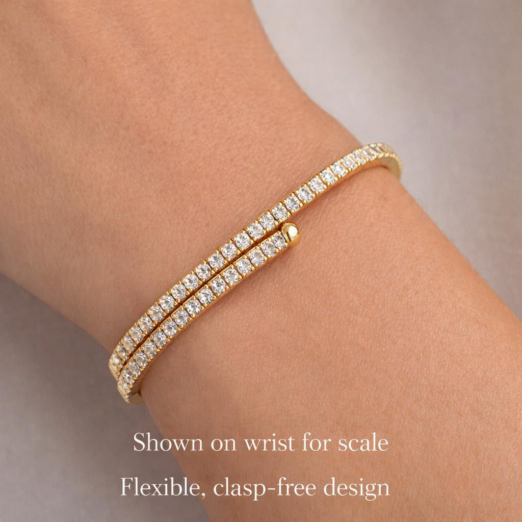 Stretch Tennis Bracelet for Women – Gold Comfort Fit, No Clasp Flexible Design with Crystal Accents, Minimalist Stackable Jewelry